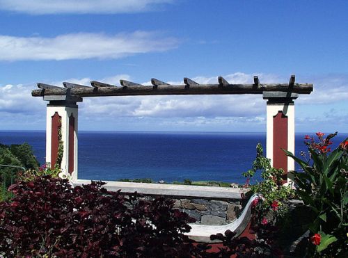 Casa das Hortensias in Arco Sao Jorge Garten mit Panorama-Meerblick